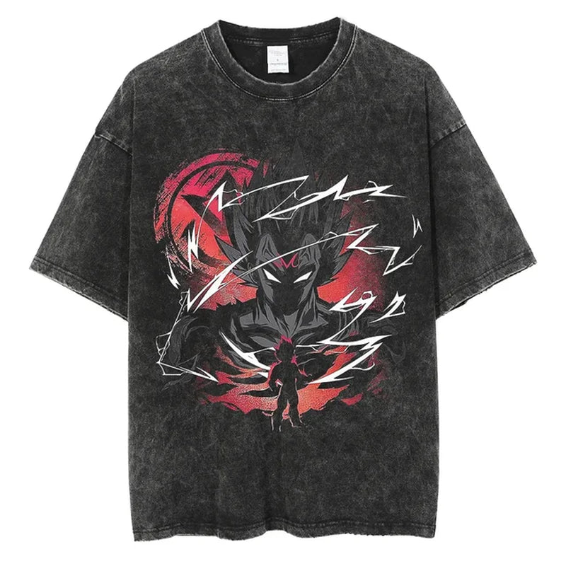 Men Streetwear Vintage Washed Black T Shirt Anime Dragon Ball Print Graphic T-Shirt Summer Tshirt Hip Hop Harajuku Cotton Tees