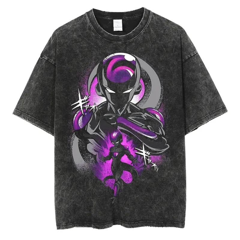 Men Streetwear Vintage Washed Black T Shirt Anime Dragon Ball Print Graphic T-Shirt Summer Tshirt Hip Hop Harajuku Cotton Tees